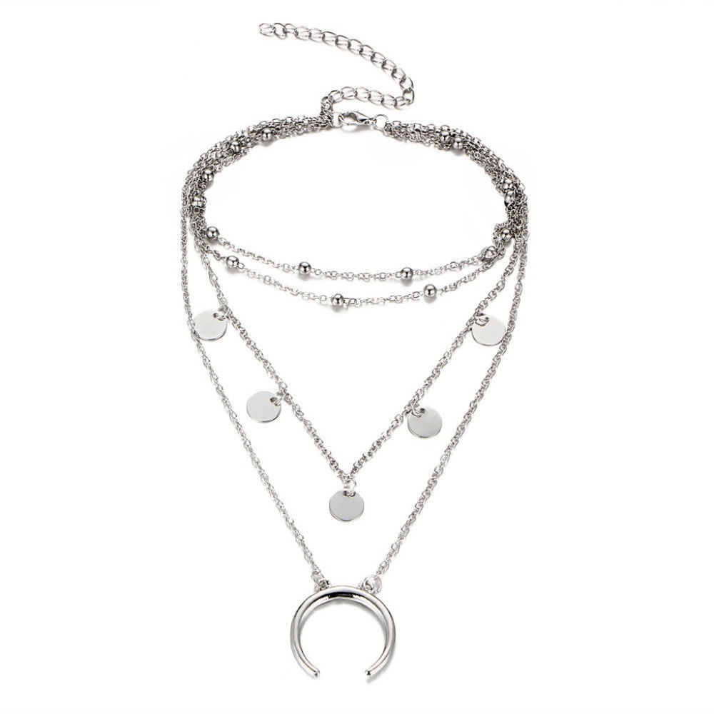 🌸DOUBLE HORN NECKLACE CRESCENT MOON BOHO LAYERS - Picture 3 of 6